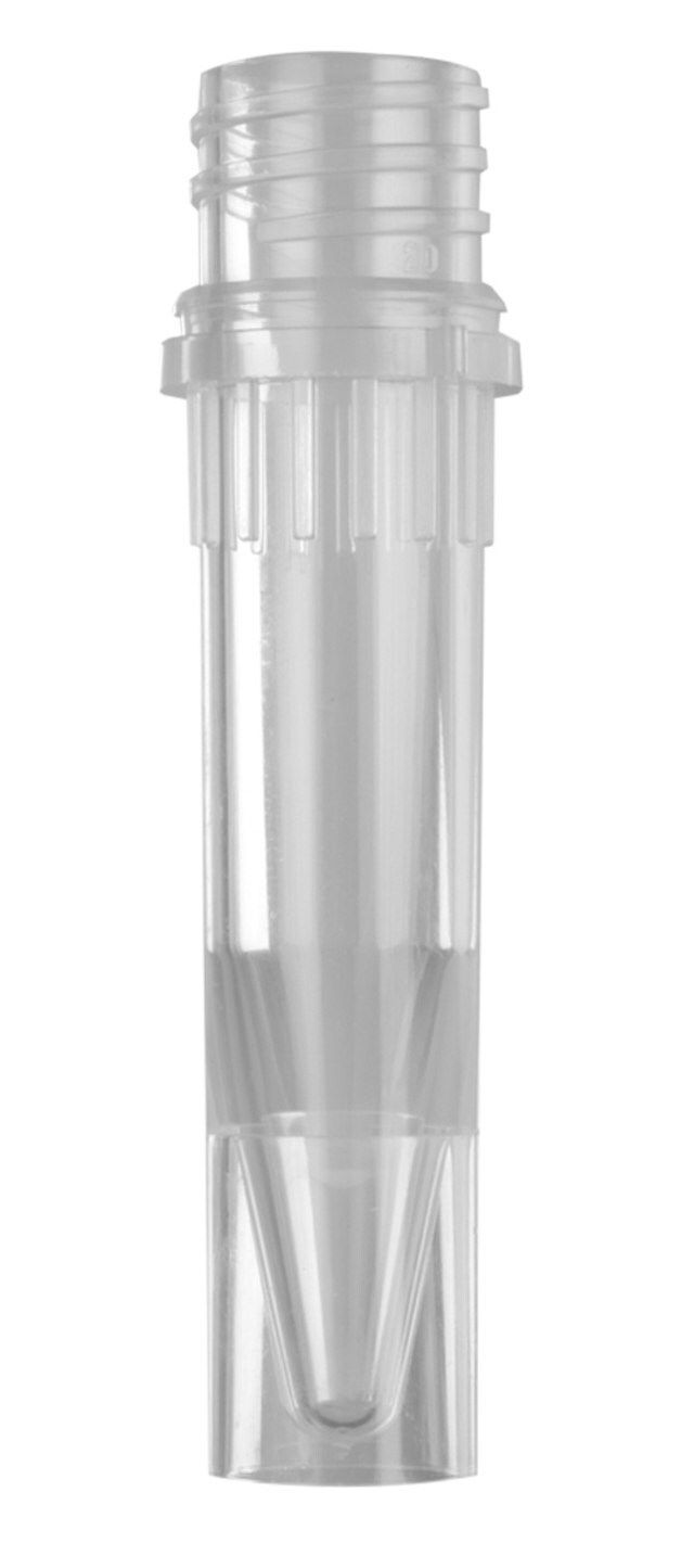 Screw cap tubes without caps, conical bottom, self-standing