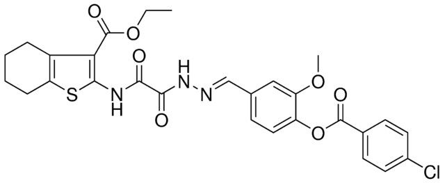 ETHYL 2-{[((2E)-2-{4-[(4-CHLOROBENZOYL)OXY]-3-METHOXYBENZYLIDENE}HYDRAZINO)(OXO)ACETYL]AMINO}-4,5,6,7-TETRAHYDRO-1-BENZOTHIOPHENE-3-CARBOXYLATE