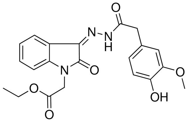 ETHYL ((3Z)-3-{[(4-HYDROXY-3-METHOXYPHENYL)ACETYL]HYDRAZONO}-2-OXO-2,3-DIHYDRO-1H-INDOL-1-YL)ACETATE