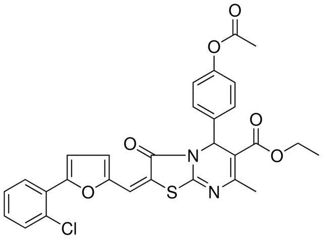 ETHYL (2E)-5-[4-(ACETYLOXY)PHENYL]-2-{[5-(2-CHLOROPHENYL)-2-FURYL]METHYLENE}-7-METHYL-3-OXO-2,3-DIHYDRO-5H-[1,3]THIAZOLO[3,2-A]PYRIMIDINE-6-CARBOXYLATE