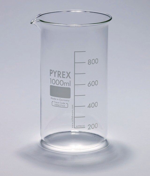 Pyrex<sup>®</sup> Berzelius beakers, graduated, tall form with spout, with printed trace code