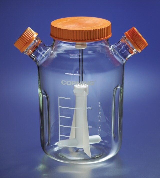 Corning<sup>®</sup> ProCulture<sup>®</sup> glass spinner flask complete, baffled, wide mouth, angled sidearms