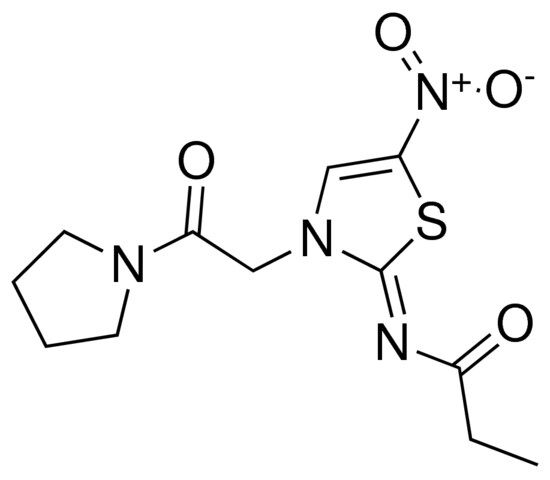 N-((2Z)-5-nitro-3-[2-oxo-2-(1-pyrrolidinyl)ethyl]-1,3-thiazol-2(3H)-ylidene)propanamide