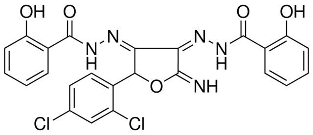 N'-((3Z,4Z)-5-(2,4-DICHLOROPHENYL)-4-[(2-HYDROXYBENZOYL)HYDRAZONO]-2-IMINODIHYDRO-3(2H)-FURANYLIDENE)-2-HYDROXYBENZOHYDRAZIDE