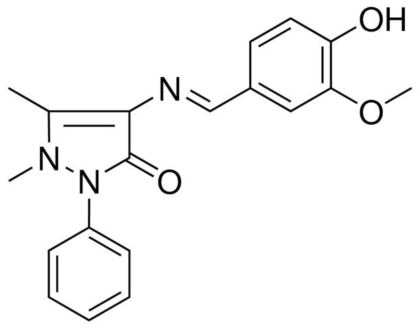 4-((4-HO-3-MEO-BENZYLIDENE)-AMINO)-1,5-DIMETHYL-2-PH-1,2-DIHYDRO-PYRAZOL-3-ONE