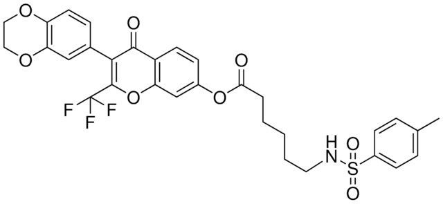 3-(2,3-DIHYDRO-1,4-BENZODIOXIN-6-YL)-4-OXO-2-(TRIFLUOROMETHYL)-4H-CHROMEN-7-YL 6-{[(4-METHYLPHENYL)SULFONYL]AMINO}HEXANOATE