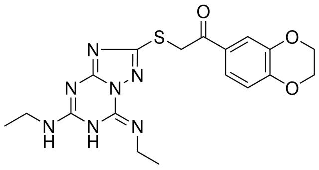 1-(2,3-DIHYDRO-1,4-BENZODIOXIN-6-YL)-2-({(7E)-5-(ETHYLAMINO)-7-[(E)-ETHYLIMINO]-6,7-DIHYDRO[1,2,4]TRIAZOLO[1,5-A][1,3,5]TRIAZIN-2-YL}SULFANYL)ETHANONE