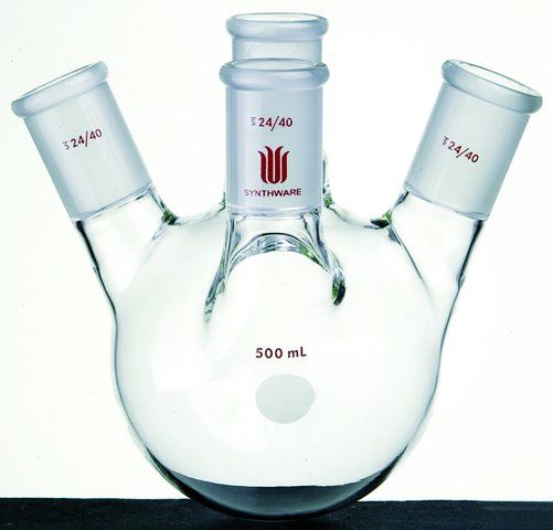 Synthware<sup>TM</sup> four neck round bottom flask with angled side necks