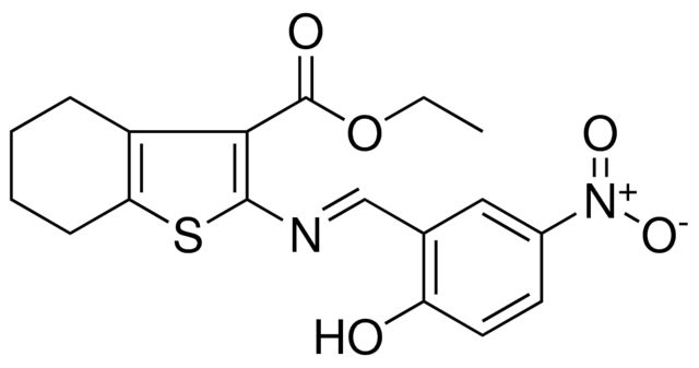 ETHYL 2-{[(E)-(2-HYDROXY-5-NITROPHENYL)METHYLIDENE]AMINO}-4,5,6,7-TETRAHYDRO-1-BENZOTHIOPHENE-3-CARBOXYLATE