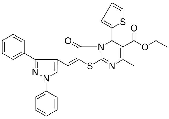 ETHYL (2E)-2-[(1,3-DIPHENYL-1H-PYRAZOL-4-YL)METHYLENE]-7-METHYL-3-OXO-5-(2-THIENYL)-2,3-DIHYDRO-5H-[1,3]THIAZOLO[3,2-A]PYRIMIDINE-6-CARBOXYLATE