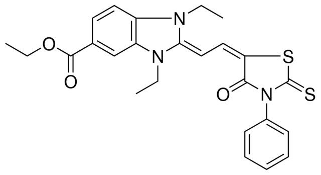 ETHYL (2E)-1,3-DIETHYL-2-[(2E)-2-(4-OXO-3-PHENYL-2-THIOXO-1,3-THIAZOLIDIN-5-YLIDENE)ETHYLIDENE]-2,3-DIHYDRO-1H-BENZIMIDAZOLE-5-CARBOXYLATE