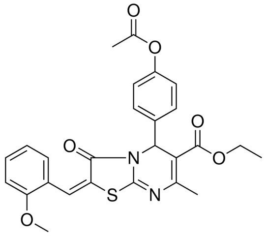 ETHYL (2E)-5-[4-(ACETYLOXY)PHENYL]-2-(2-METHOXYBENZYLIDENE)-7-METHYL-3-OXO-2,3-DIHYDRO-5H-[1,3]THIAZOLO[3,2-A]PYRIMIDINE-6-CARBOXYLATE