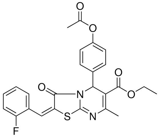 ETHYL (2E)-5-[4-(ACETYLOXY)PHENYL]-2-(2-FLUOROBENZYLIDENE)-7-METHYL-3-OXO-2,3-DIHYDRO-5H-[1,3]THIAZOLO[3,2-A]PYRIMIDINE-6-CARBOXYLATE