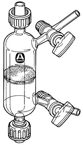 Double-ended filter with a glass stopcock on each of the two side-arms