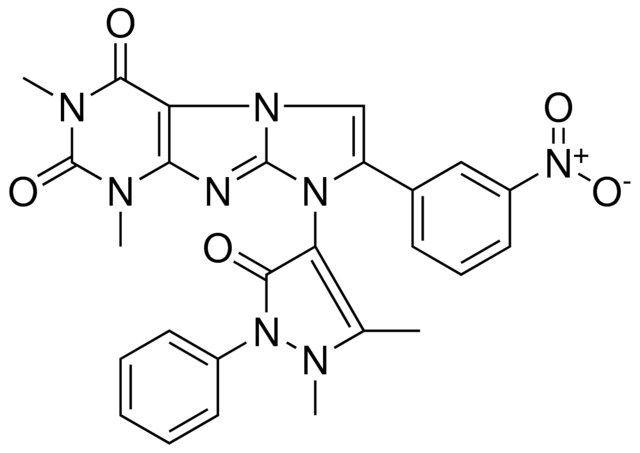 8-(1,5-DIMETHYL-3-OXO-2-PHENYL-2,3-DIHYDRO-1H-PYRAZOL-4-YL)-1,3-DIMETHYL-7-(3-NITROPHENYL)-1H-IMIDAZO[2,1-F]PURINE-2,4(3H,8H)-DIONE