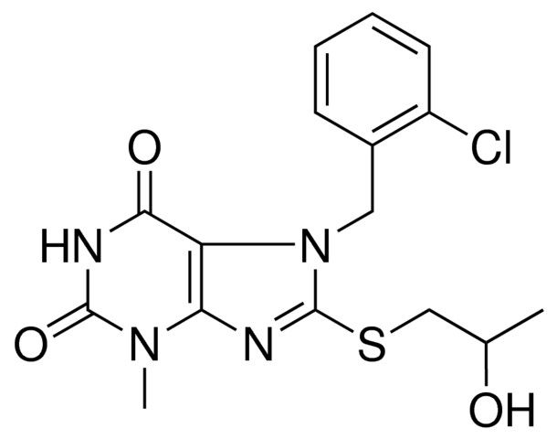 7-(2-CL-BENZYL)-8-(2-HYDROXY-PROPYLSULFANYL)-3-ME-3,7-DIHYDRO-PURINE-2,6-DIONE