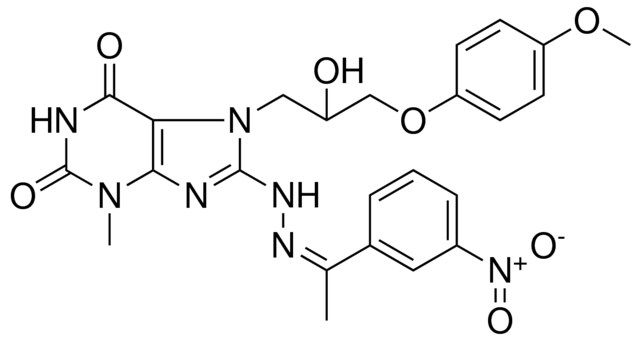 7-[2-HYDROXY-3-(4-METHOXYPHENOXY)PROPYL]-3-METHYL-8-{(2Z)-2-[1-(3-NITROPHENYL)ETHYLIDENE]HYDRAZINO}-3,7-DIHYDRO-1H-PURINE-2,6-DIONE