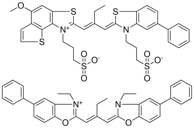 3-ETHYL-2-{(1E)-2-[(E)-(3-ETHYL-5-PHENYL-1,3-BENZOXAZOL-2(3H)-YLIDENE)METHYL]-1-BUTENYL}-5-PHENYL-1,3-BENZOXAZOL-3-IUM 3-((2Z)-2-{(2E)-2-ETHYL-3-[5-METHOXY-1-(3-SULFONATOPROPYL)THIENO[2,3-E][1,3]BENZOTHIAZOL-1-IUM-2-YL]-2-PROPENYLIDENE}-5-PHENYL-1,3-BENZOTHIAZOL-3-YL)-1-PROPANESULFONATE