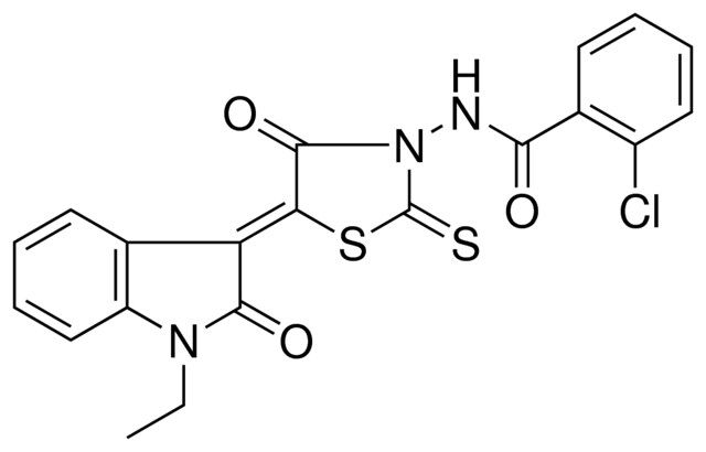 2-CHLORO-N-[(5Z)-5-(1-ETHYL-2-OXO-1,2-DIHYDRO-3H-INDOL-3-YLIDENE)-4-OXO-2-THIOXO-1,3-THIAZOLIDIN-3-YL]BENZAMIDE