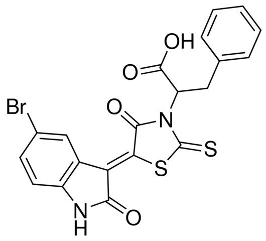 2-[(5Z)-5-(5-BROMO-2-OXO-1,2-DIHYDRO-3H-INDOL-3-YLIDENE)-4-OXO-2-THIOXO-1,3-THIAZOLIDIN-3-YL]-3-PHENYLPROPANOIC ACID