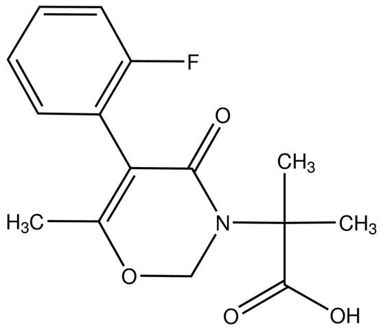 2-[5-(2-Fluorophenyl)-6-Me-4-oxo-2<i>H</i>-1,3-oxazin-3(4<i>H</i>)-yl]-2-methylpropanoic acid