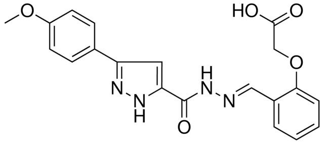 (2-((5-(4-MEO-PH)-2H-PYRAZOLE-3-CARBONYL)-HYDRAZONOMETHYL)-PHENOXY)-ACETIC ACID