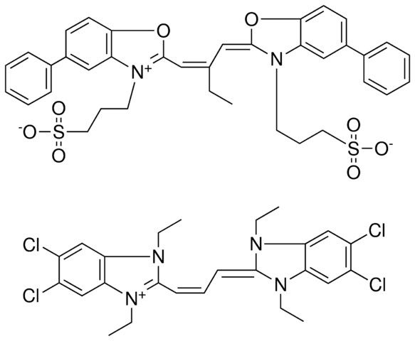 5,6-DICHLORO-2-[(1Z)-3-(5,6-DICHLORO-1,3-DIETHYL-1,3-DIHYDRO-2H-BENZIMIDAZOL-2-YLIDENE)-1-PROPENYL]-1,3-DIETHYL-3H-BENZIMIDAZOL-1-IUM 3-((2E)-2-{(2Z)-2-ETHYL-3-[5-PHENYL-3-(3-SULFONATOPROPYL)-1,3-BENZOXAZOL-3-IUM-2-YL]-2-PROPENYLIDENE}-5-PHENYL-1,3-BENZOXAZOL-3-YL)-1-PROPANESULFONATE