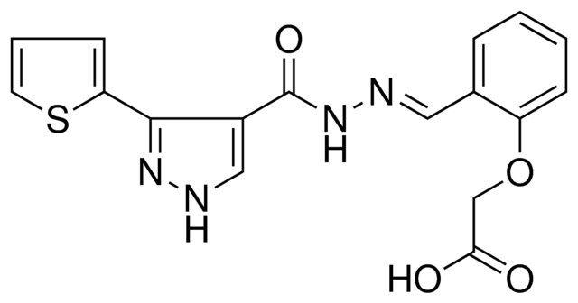 {2-[(E)-({[3-(2-THIENYL)-1H-PYRAZOL-4-YL]CARBONYL}HYDRAZONO)METHYL]PHENOXY}ACETIC ACID